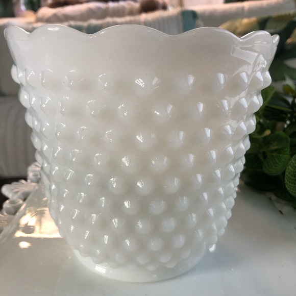 Vintage Large Milk Glass Hobnail Vase, Ice Bucket - Picture 1 of 6